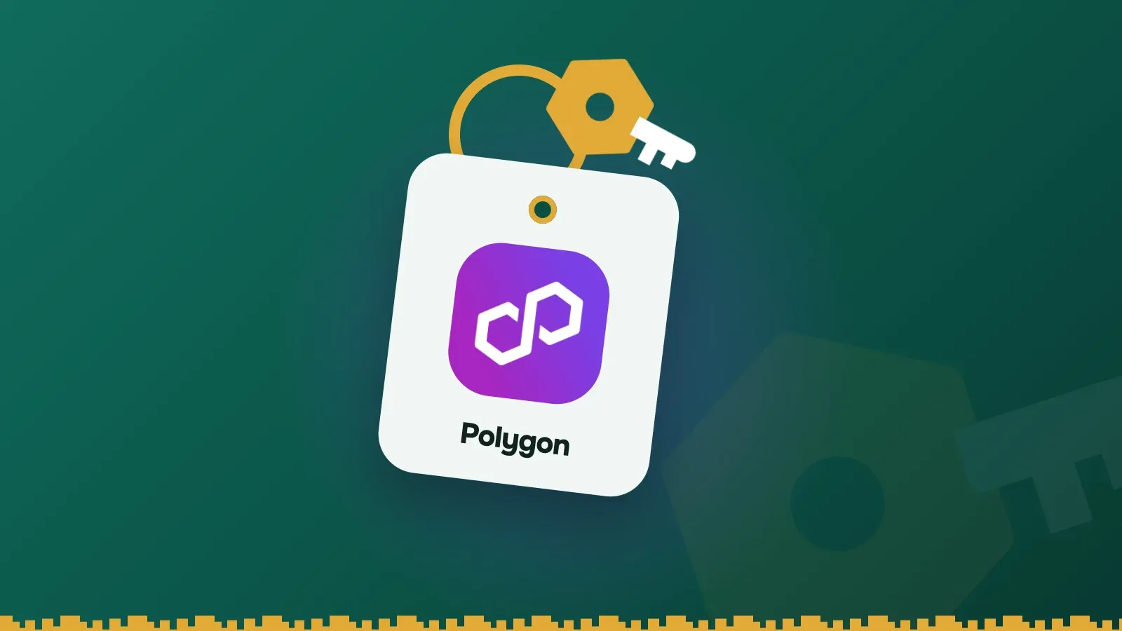 Polygon logo on a Keylo key tag hanging from a brass key ring