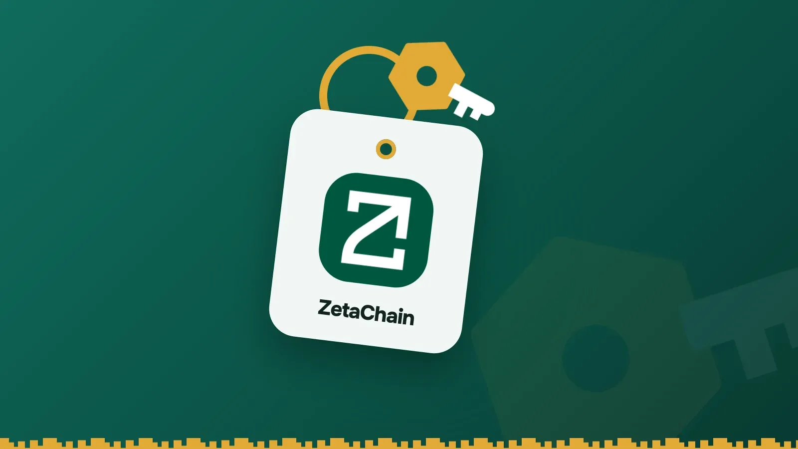 ZetaChain logo on a Keylo key tag hanging from a brass key ring