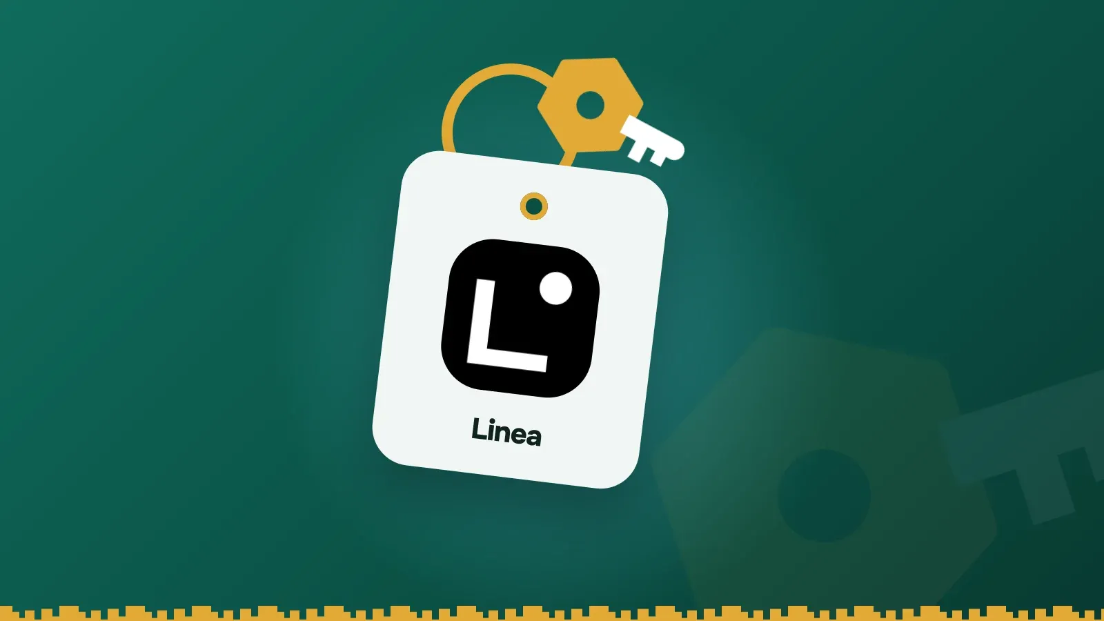 Linea logo on a Keylo key tag hanging from a brass key ring