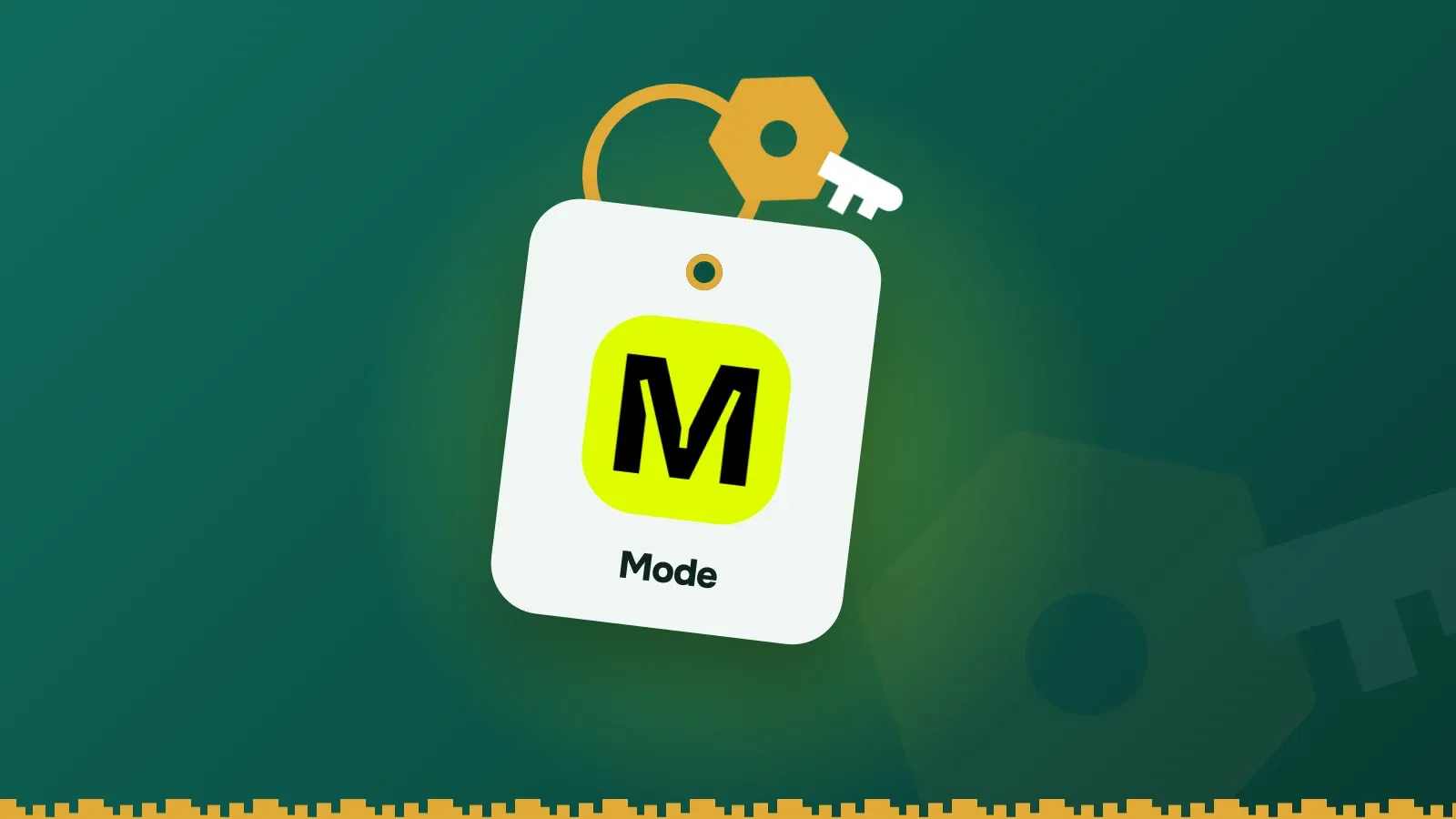 Mode logo on a Keylo key tag hanging from a brass key ring