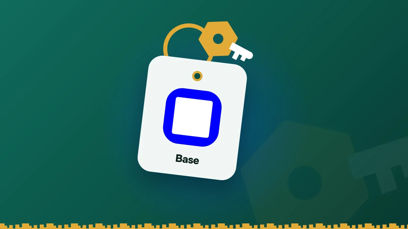 Base logo on a Keylo key tag hanging from a brass key ring