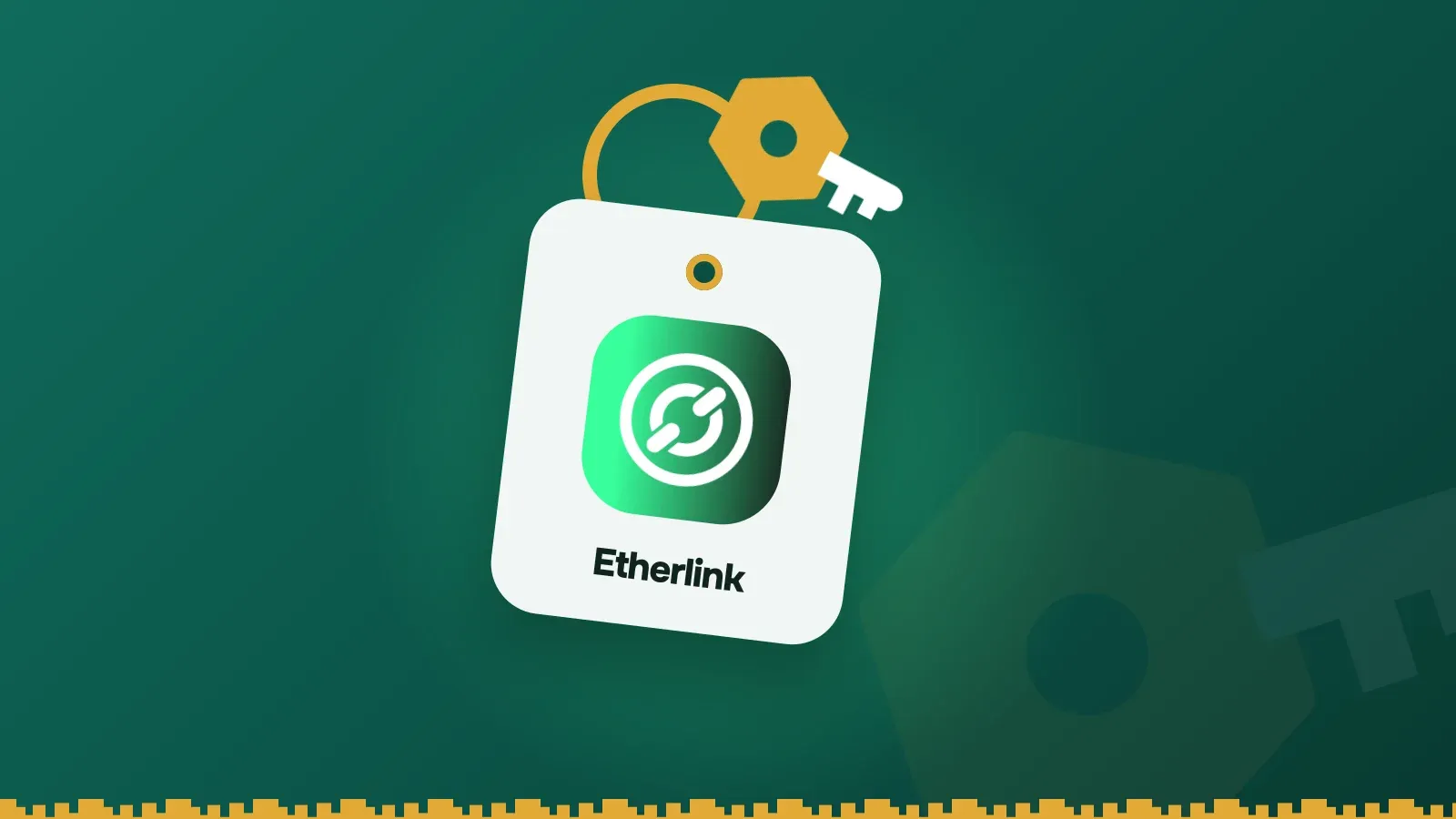 Etherlink logo on a Keylo key tag hanging from a brass key ring