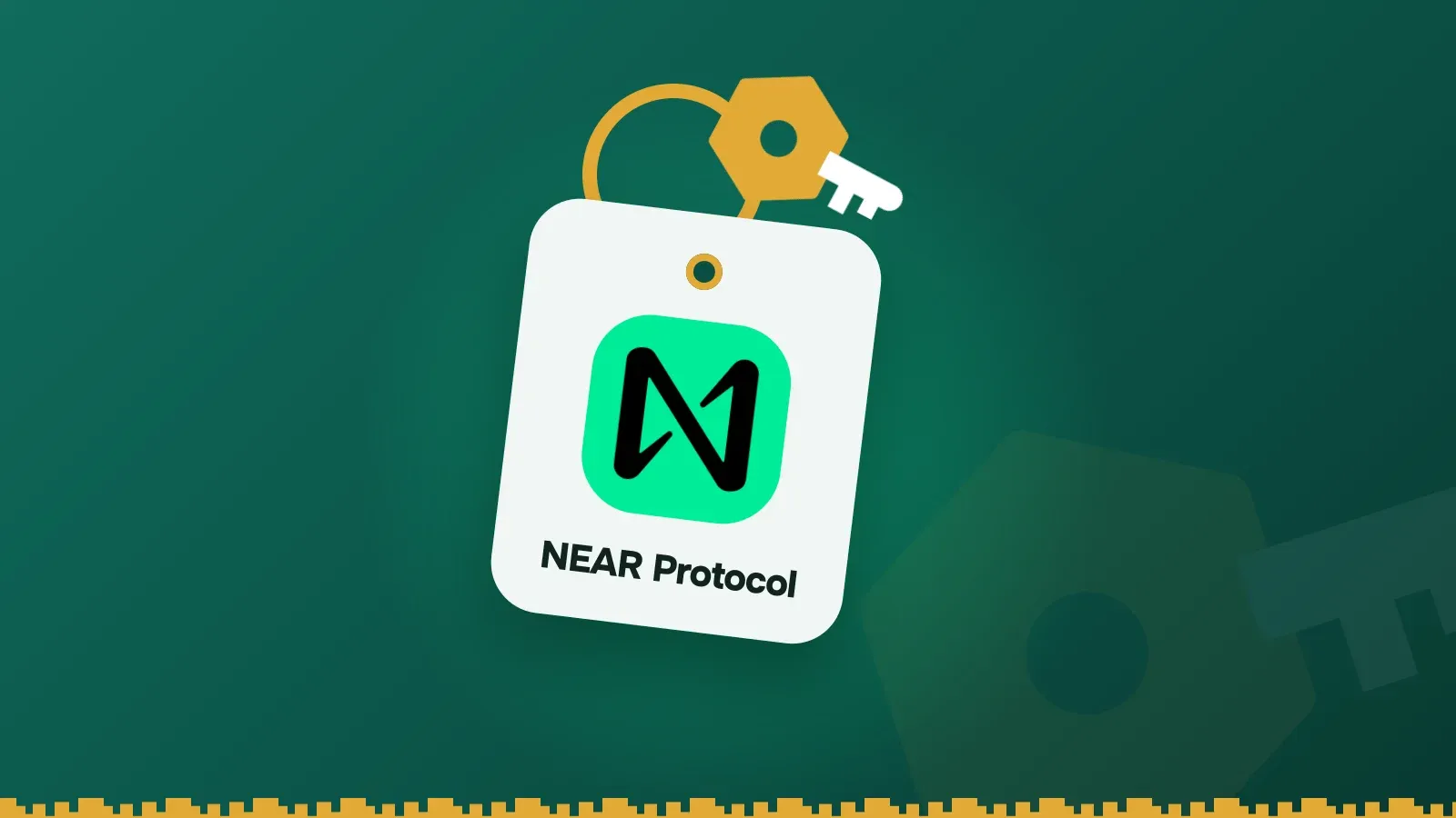NEAR Protocol logo on a Keylo key tag hanging from a brass key ring