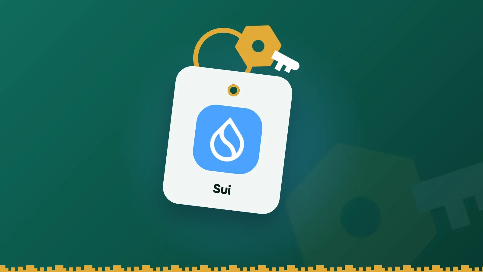 Sui logo on a Keylo key tag hanging from a brass key ring