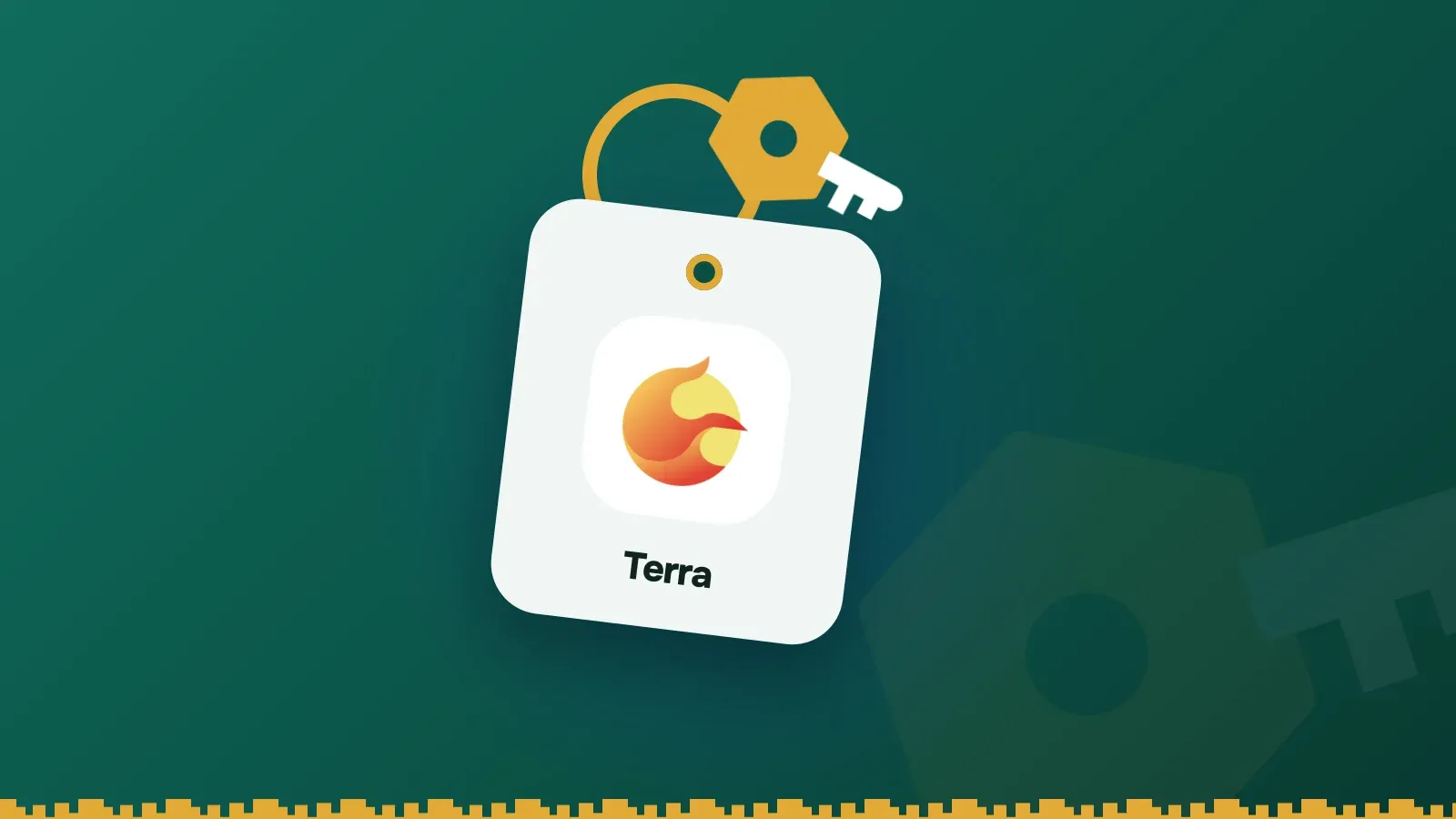 Terra logo on a Keylo key tag hanging from a brass key ring
