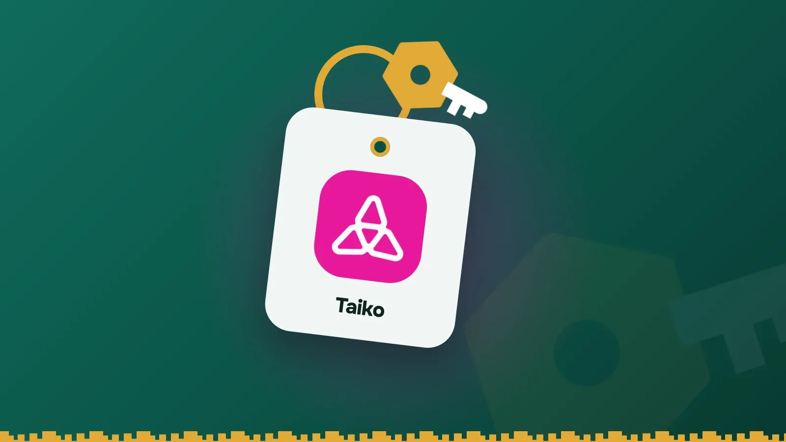 Taiko logo on a Keylo key tag hanging from a brass key ring