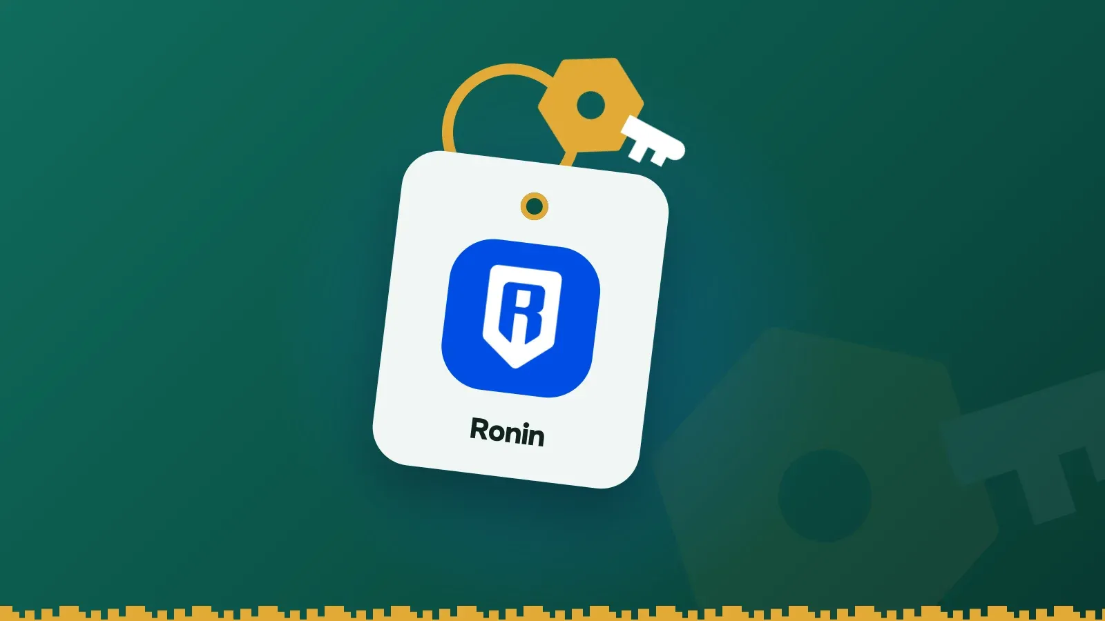 Ronin logo on a Keylo key tag hanging from a brass key ring