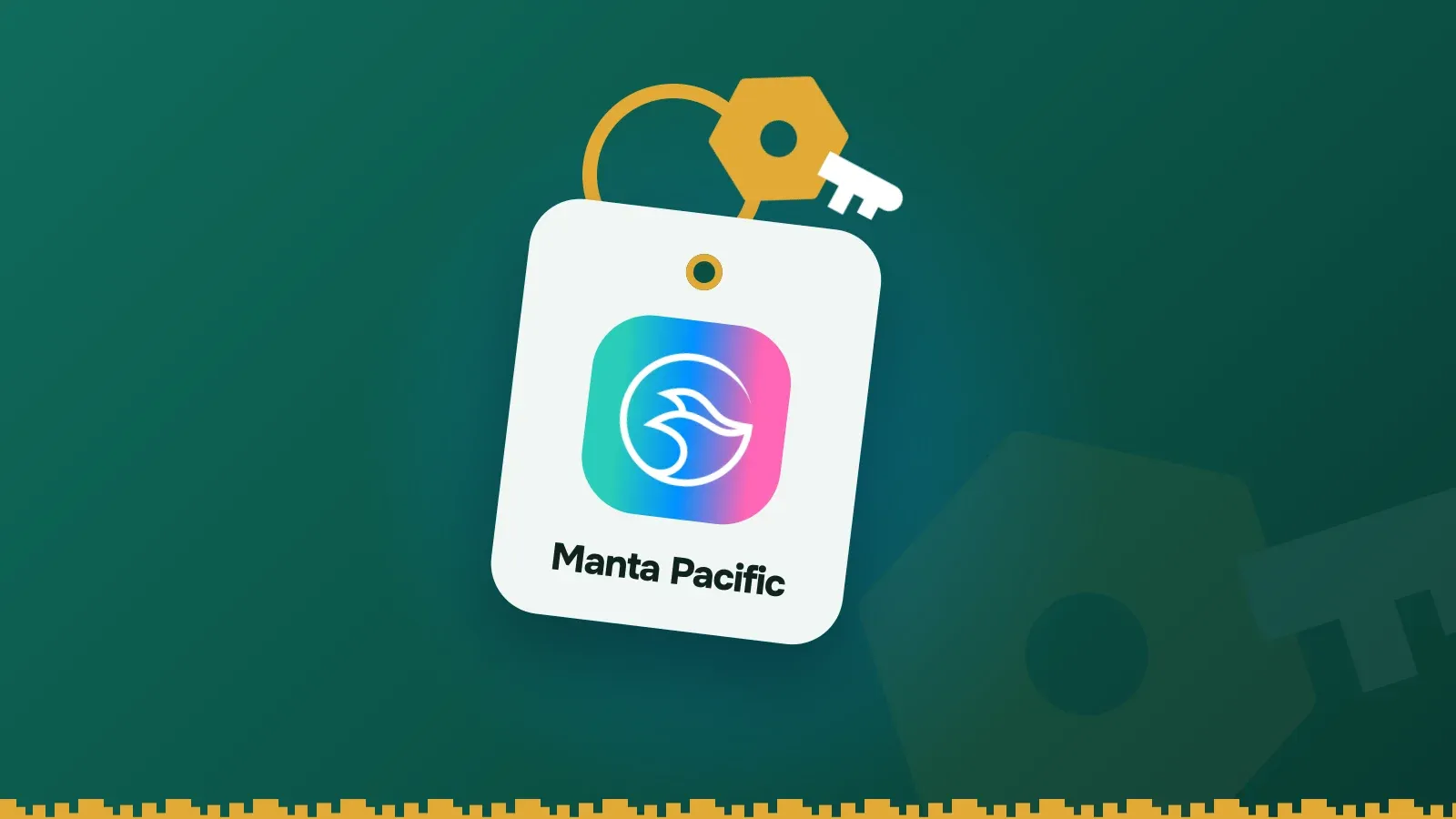 Manta Pacific logo on a Keylo key tag hanging from a brass key ring