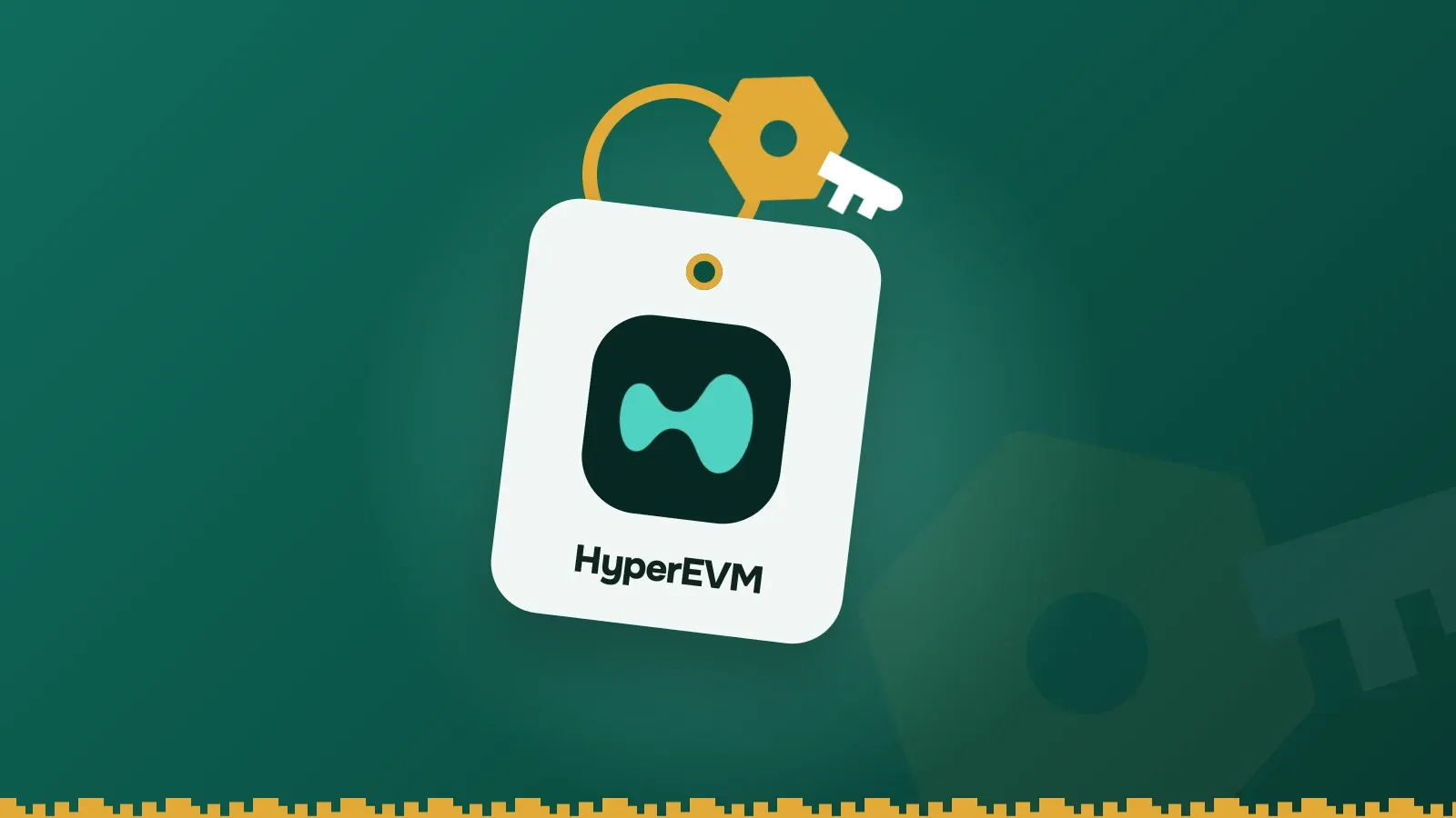 HyperEVM logo on a Keylo key tag hanging from a brass key ring