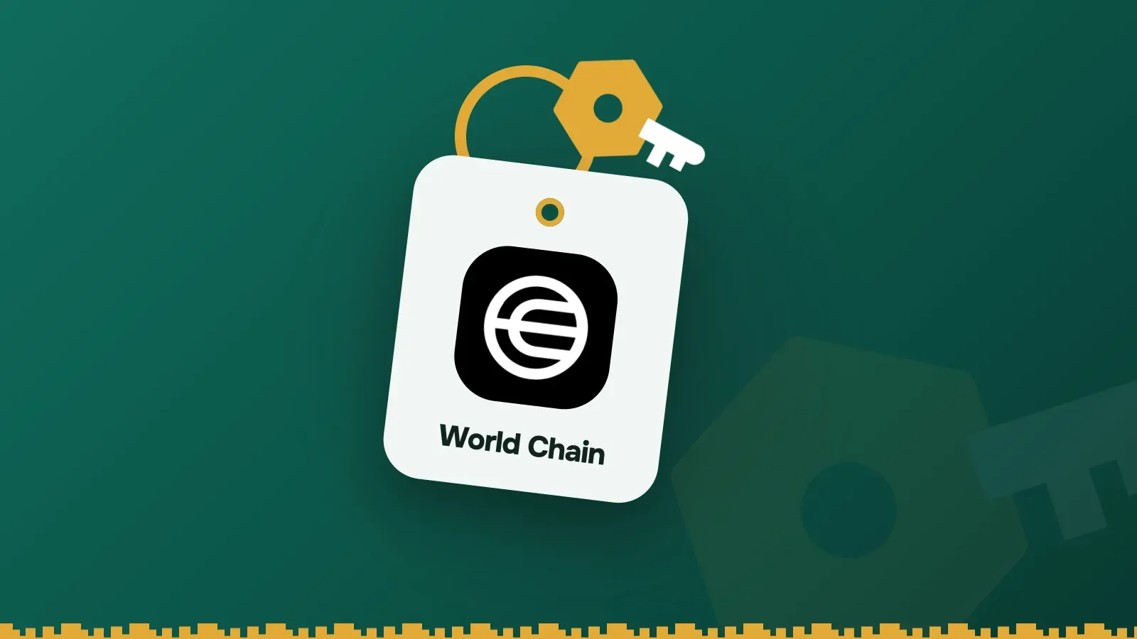 World Chain logo on a Keylo key tag hanging from a brass key ring