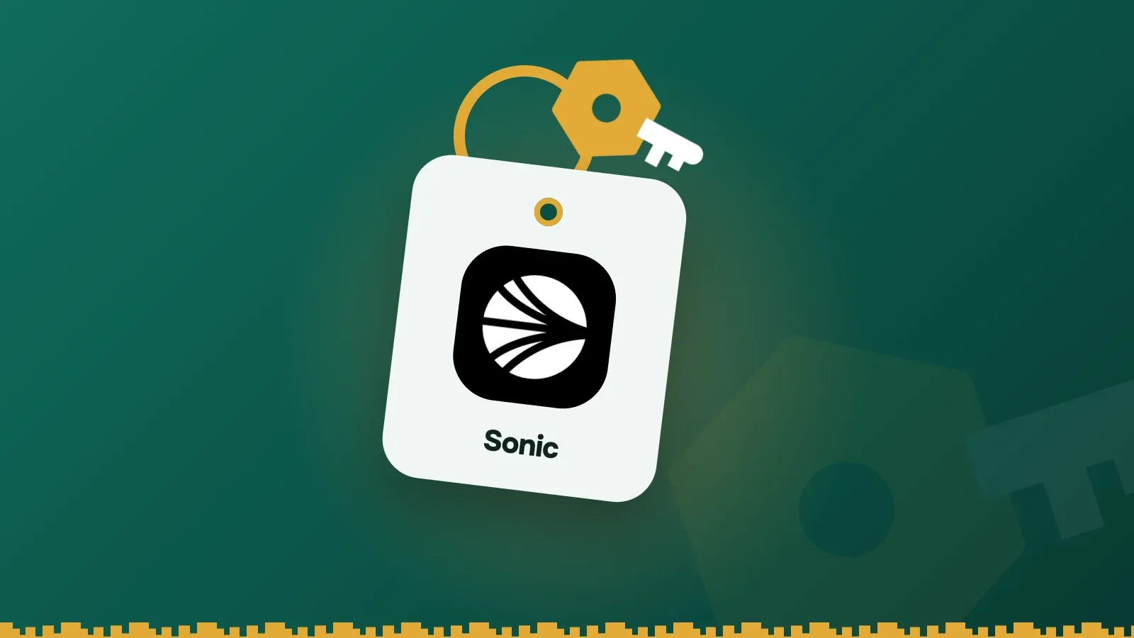 Sonic logo on a Keylo key tag hanging from a brass key ring