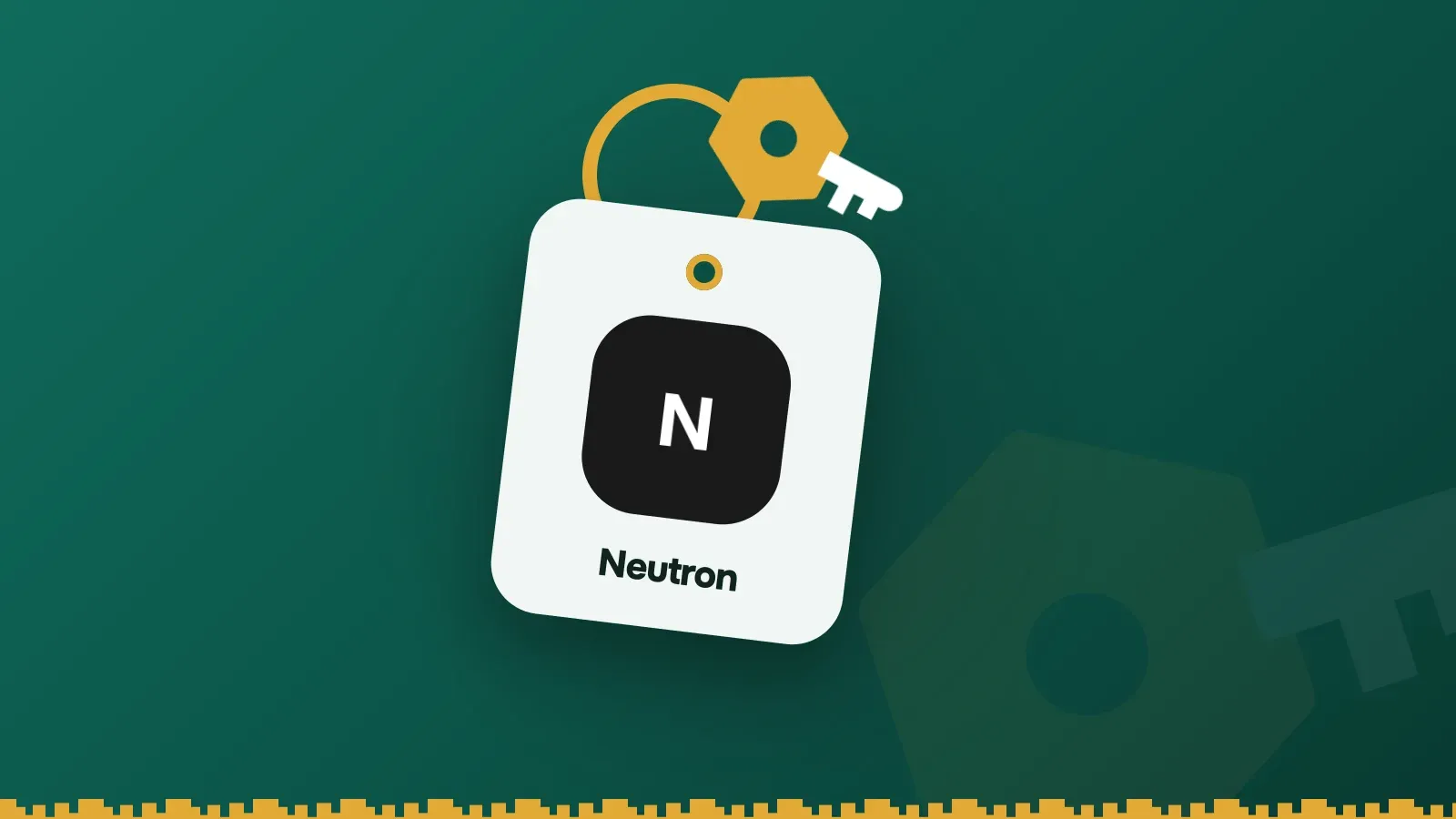 Neutron logo on a Keylo key tag hanging from a brass key ring