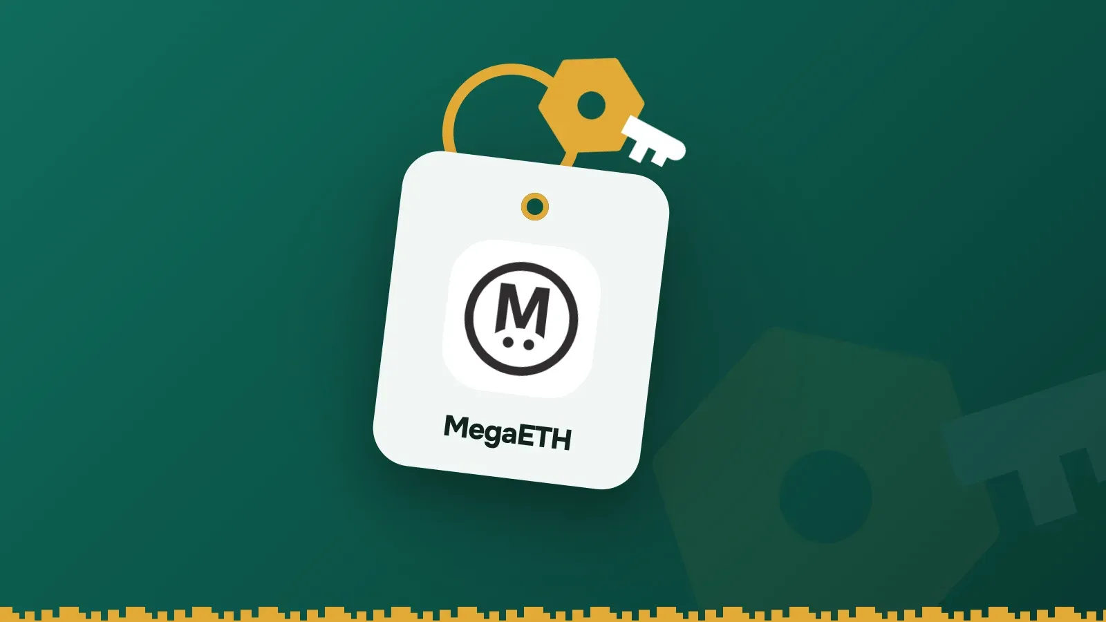 MegaETH logo on a Keylo key tag hanging from a brass key ring