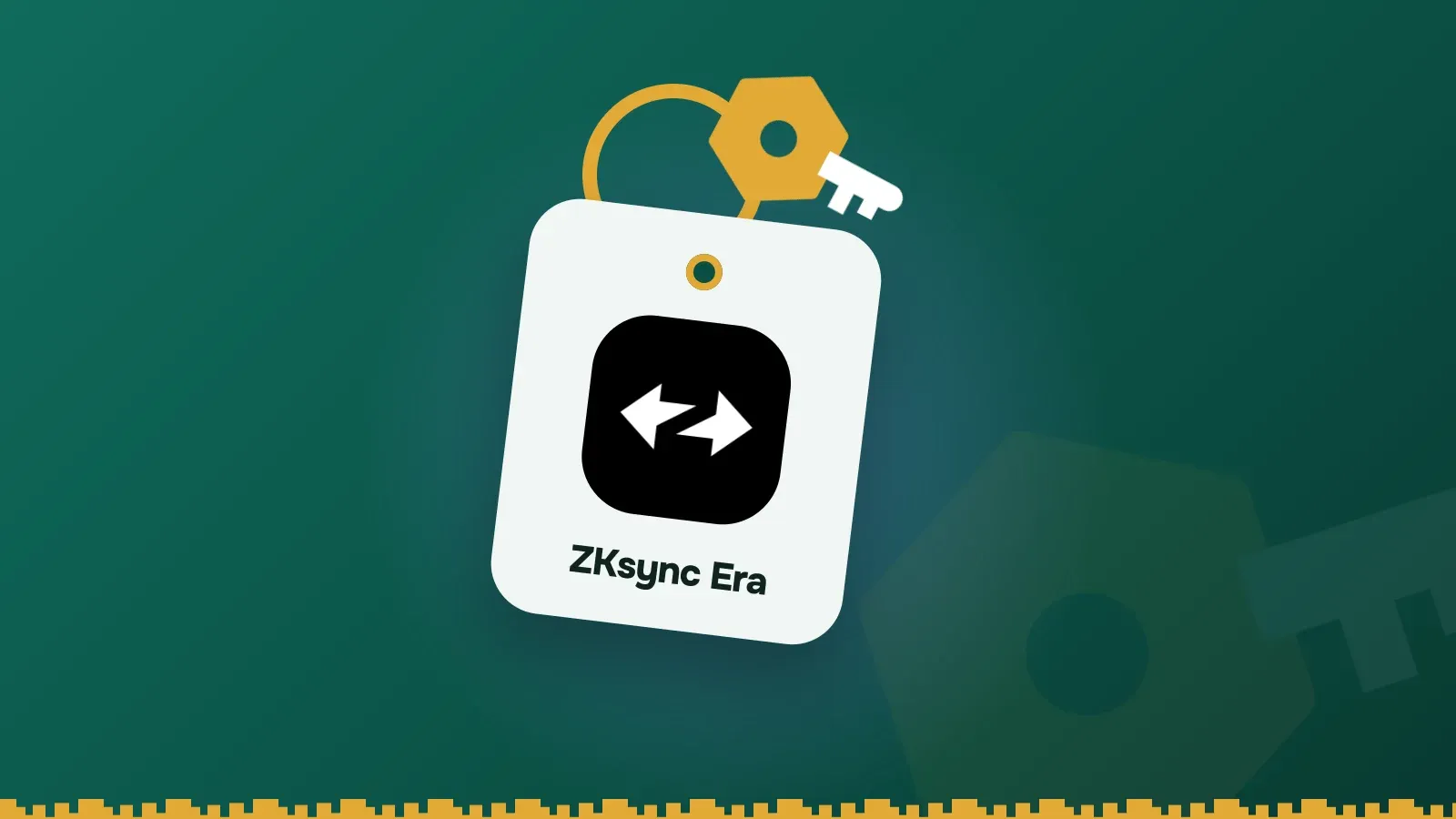 ZKsync Era logo on a Keylo key tag hanging from a brass key ring