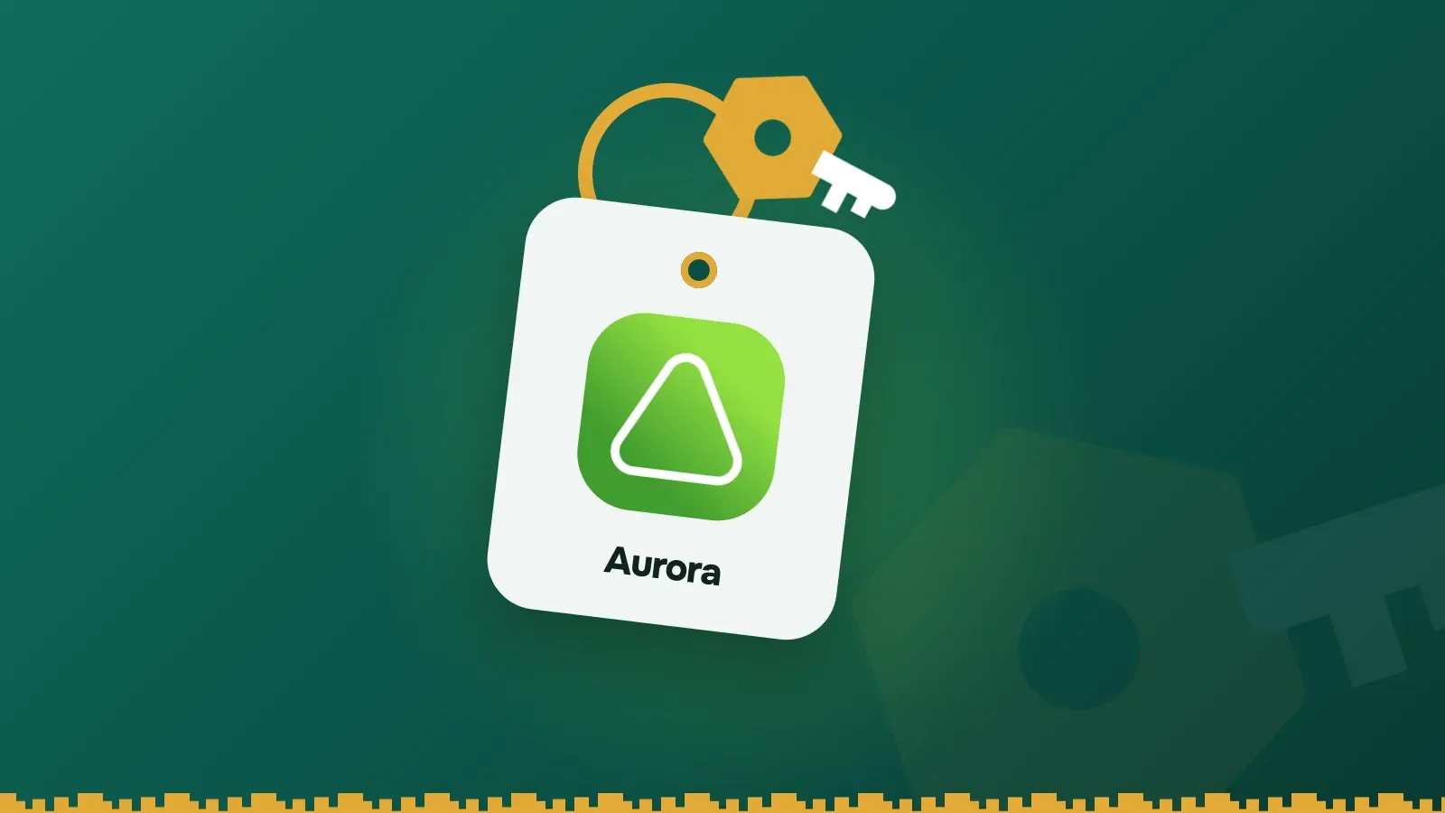 Aurora logo on a Keylo key tag hanging from a brass key ring