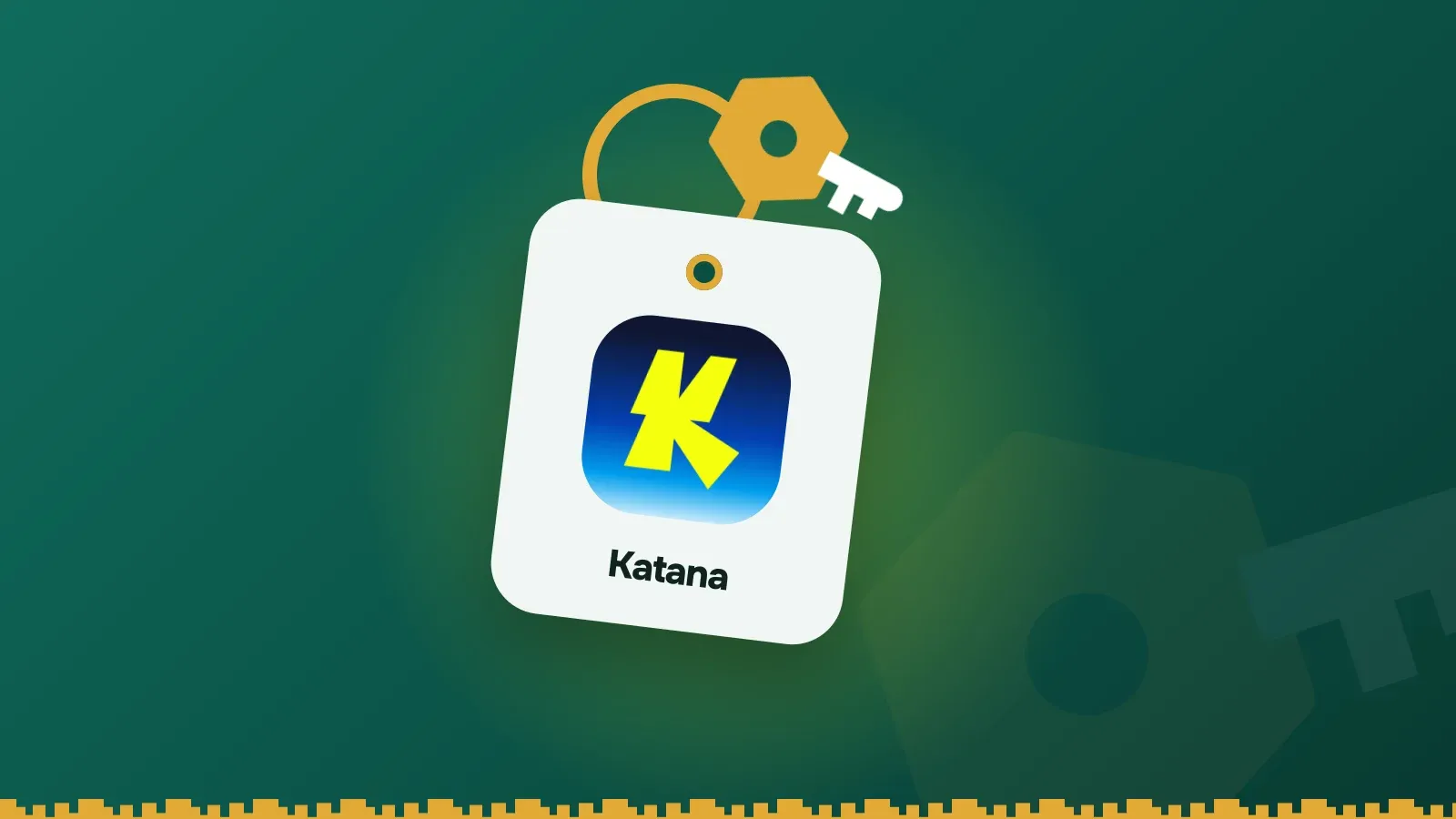 Katana logo on a Keylo key tag hanging from a brass key ring
