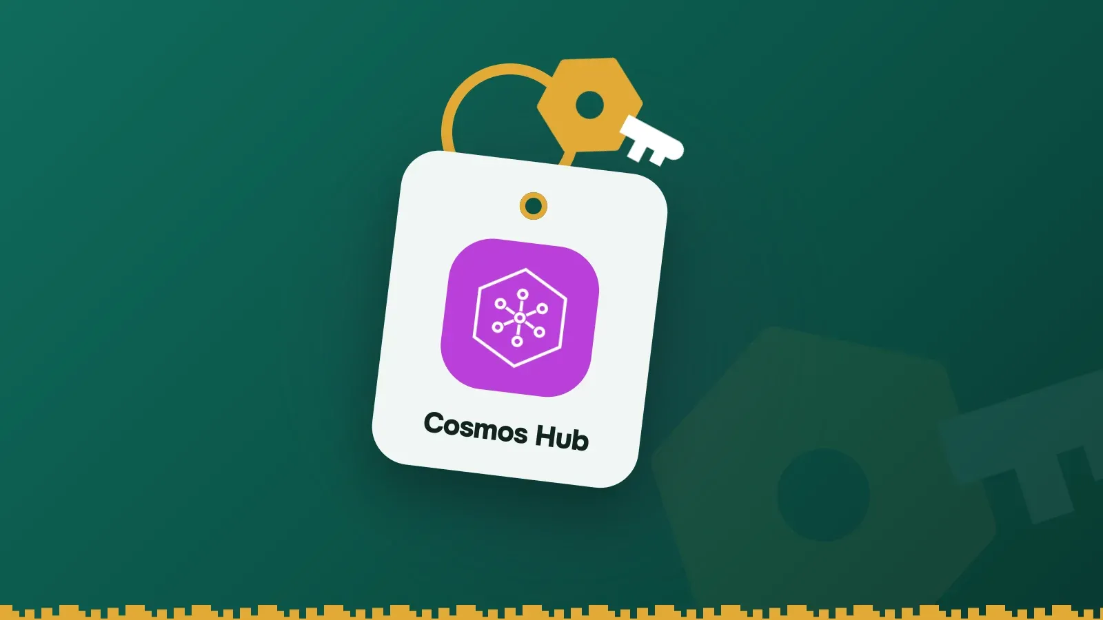 Cosmos Hub logo on a Keylo key tag hanging from a brass key ring
