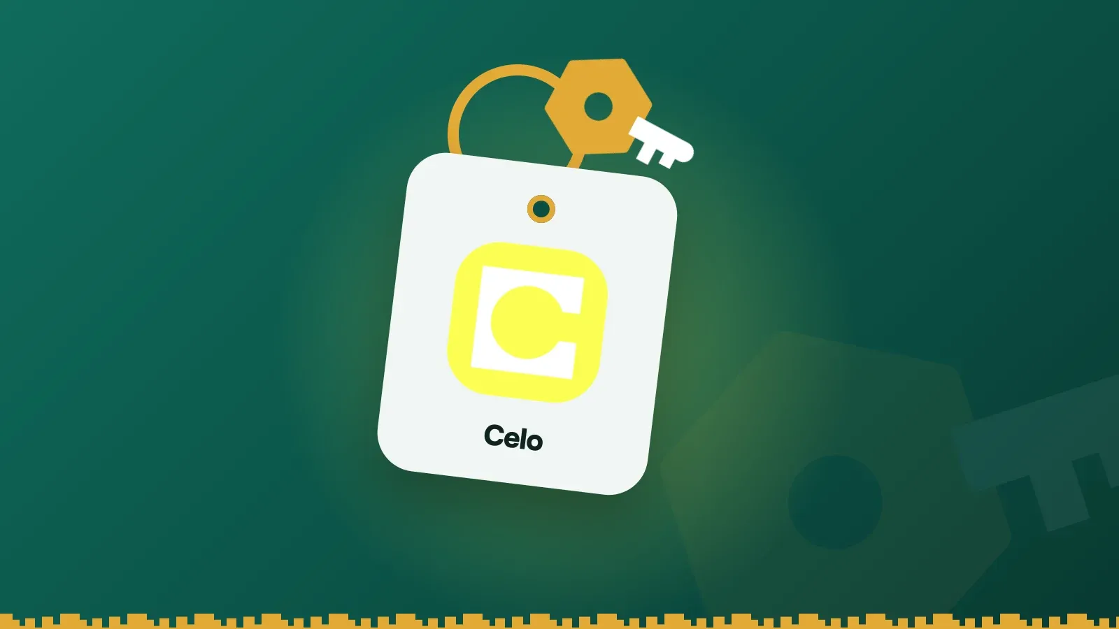 Celo logo on a Keylo key tag hanging from a brass key ring