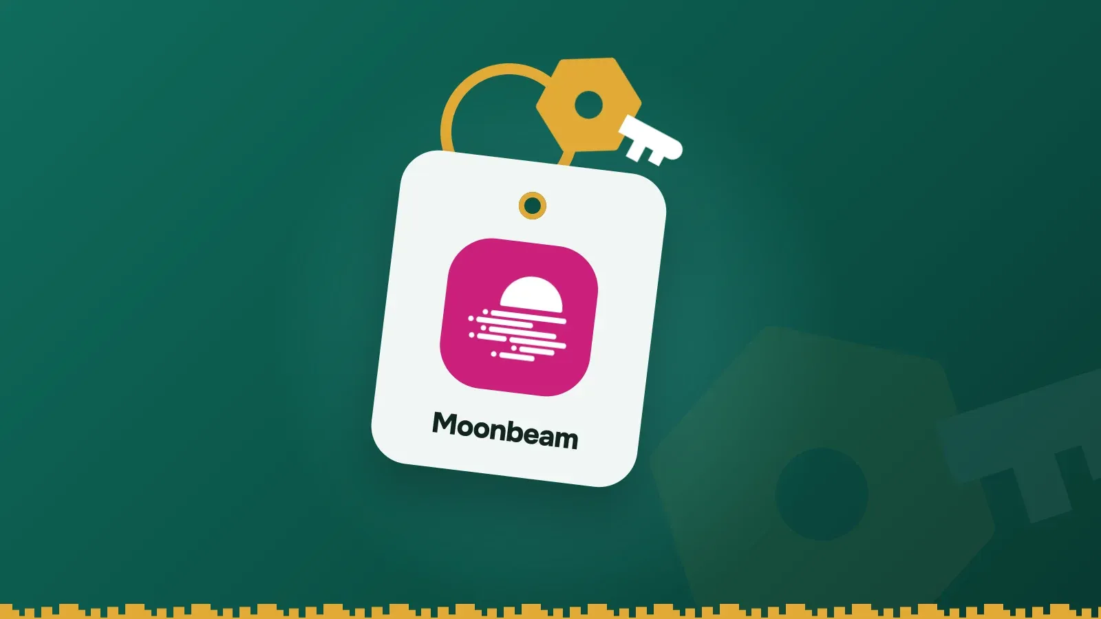 Moonbeam logo on a Keylo key tag hanging from a brass key ring
